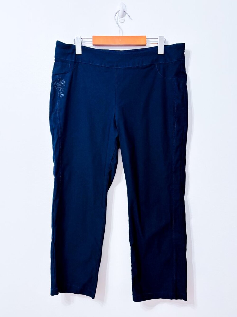 EMOTIONS Navy Floral Embroidered Stretch Pants Size 15